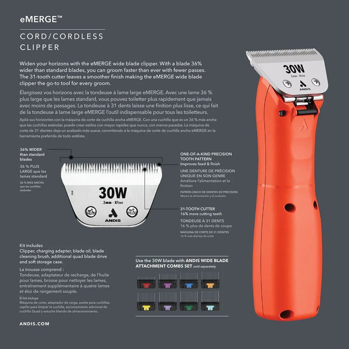 andis_emerge_clipper__orange_with__wide_blade_5.webp Ryan's Pet Supplies Andis eMerge Clipper – Orange with #30 Wide Blade