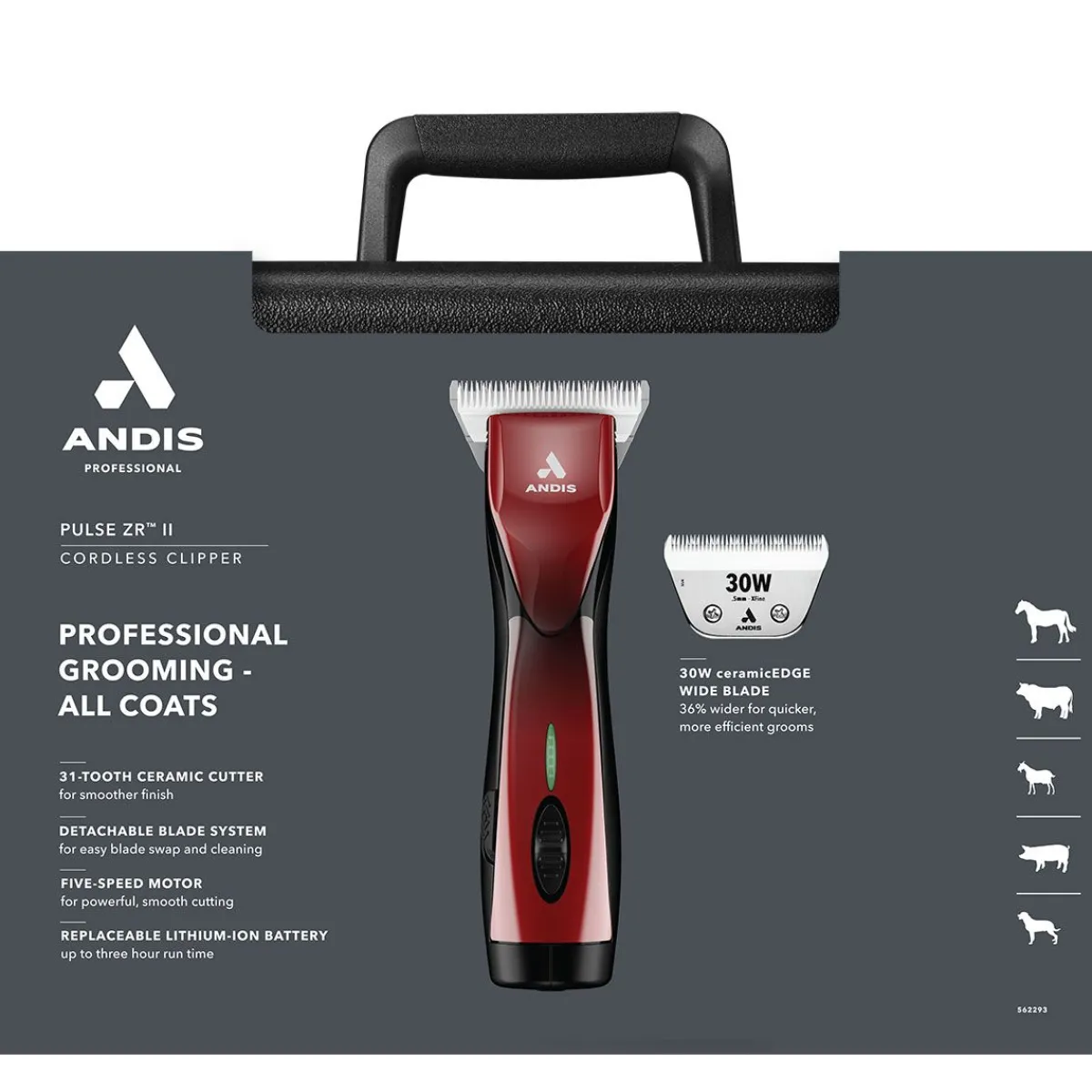 andis_pulse_zr_ii_speed_clipper__red_4.webp Ryan's Pet Supplies Andis Pulse ZR II 5-Speed Clipper - Red