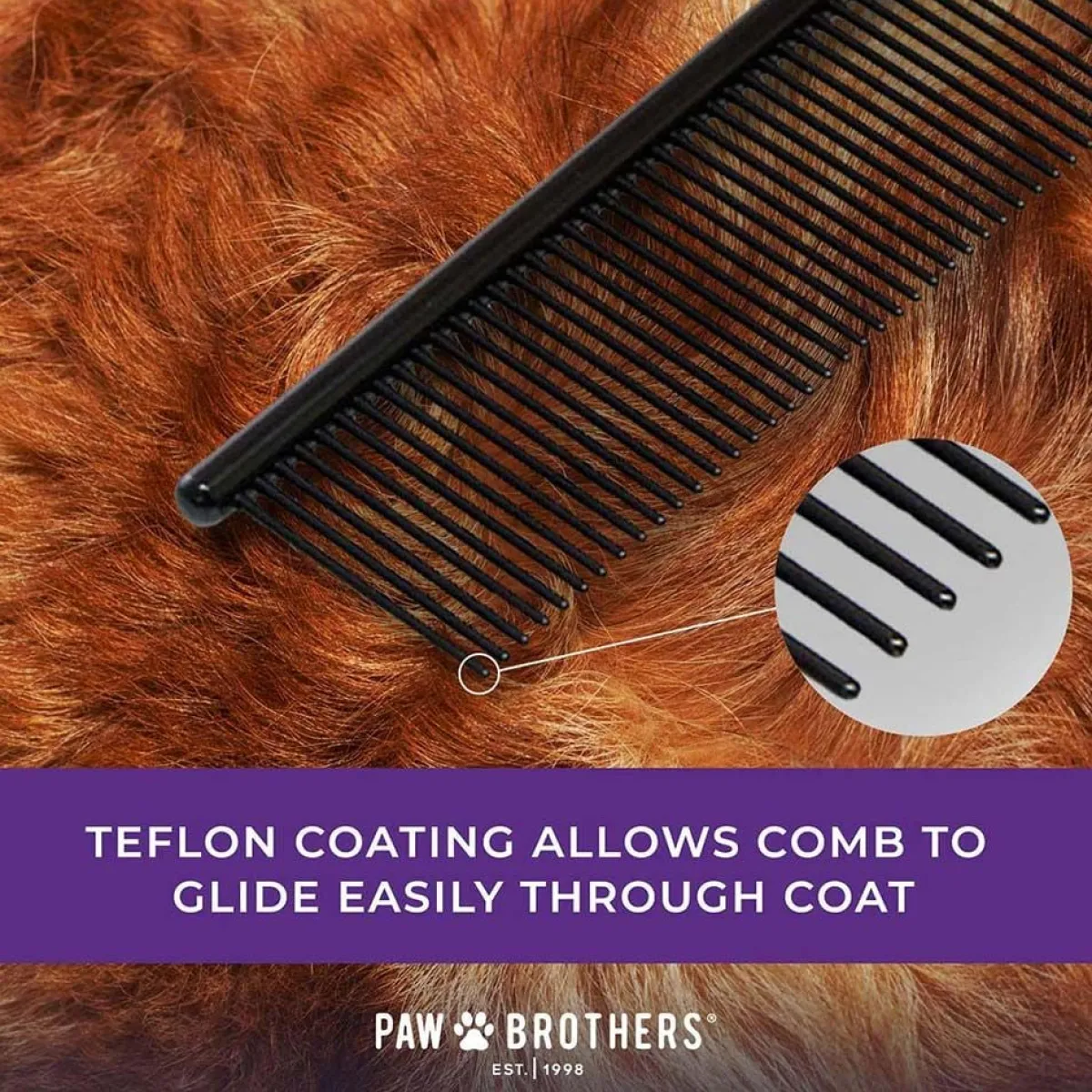 paw_brothers_greyhound_style_true_teflon_comb_quot_mediumfine_3.webp Ryan's Pet Supplies Paw Brothers Greyhound Style True Teflon Comb (7.5" Medium/Fine)