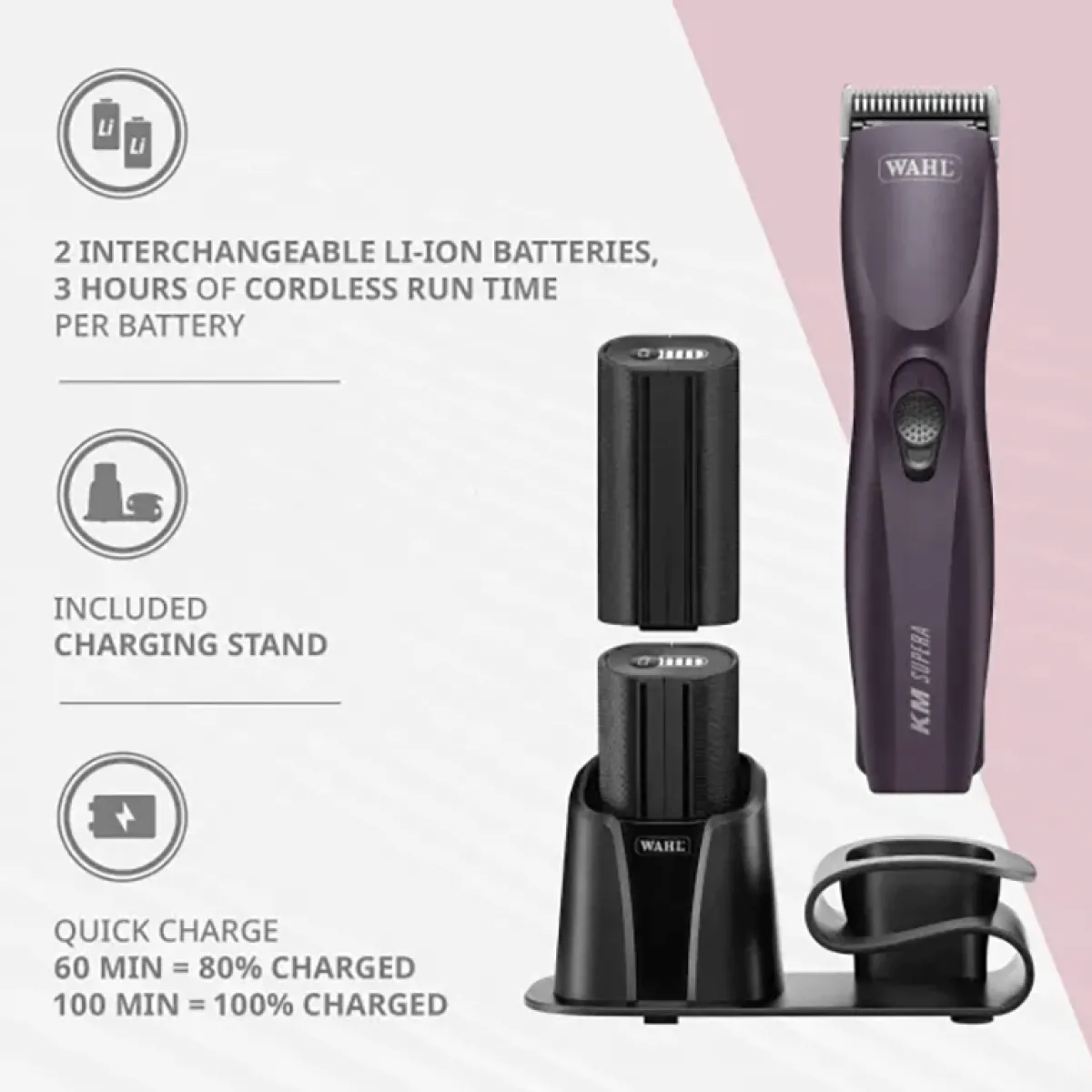 wahl_km_supera_speed_cordless_clipper__purple_5.webp Ryan's Pet Supplies Wahl KM Supera 2-Speed Cordless Clipper – Purple